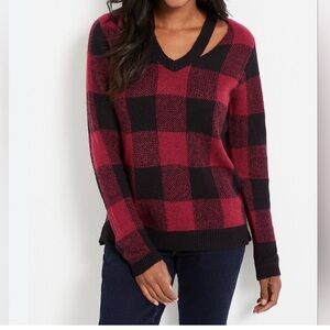 Maurice’s NWT Plaid V-Neck Sweater - Red and Black